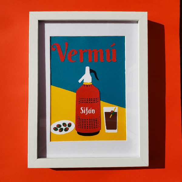 láminas de regalo vermú Ilustracion collage sobre aperitivo castizo Madridcuts